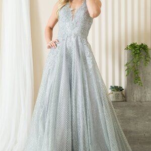 Deep V-Neck Floral Less Long Dress ACR011